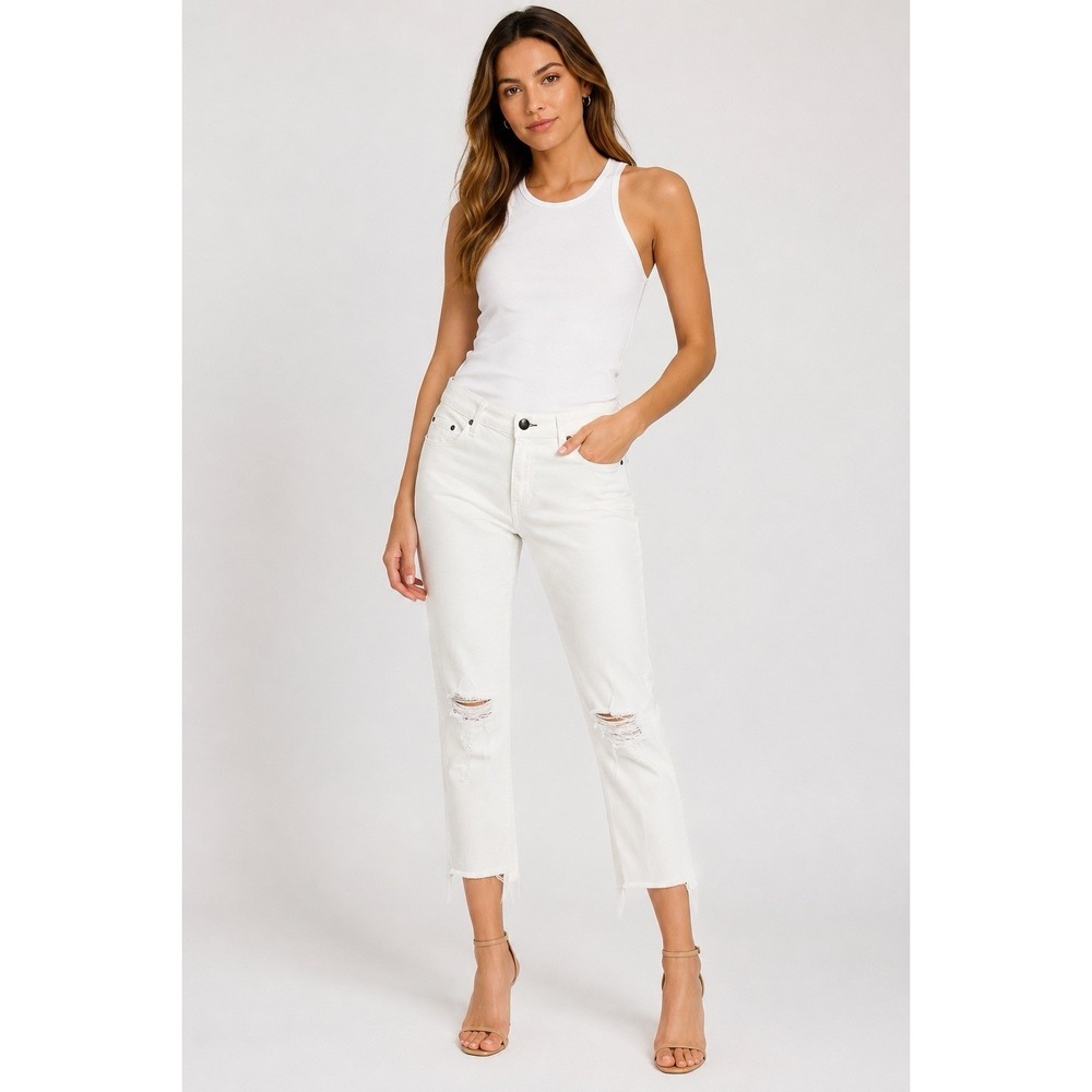 Rag & Bone Dre Capri Jeans 28 White Distressed Raw Hem Cropped Denim